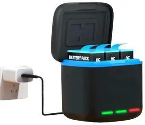 3-Channel Battery Charger with Type C Cable Storage Charging Box 2 SD Slot Batteries Storage Case for GoPro Go Pro Hero 8/7/6/5