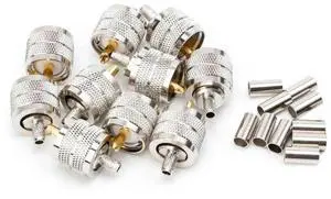 10PCS UHF Male PL259 Plug Crimp RG58/142 LMR195 RG400 Screwed Coupling Connector