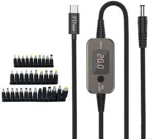 PD100W USB C to DC5525 Fast Charging Cord 5V 9V 12V 15V 20V 5A Adjustable Power Supply Cable With Multiple Adapters