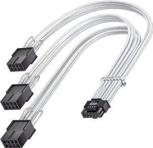 PCI-e 5.0 Extension Cable 30cm/1ft 16 Pin(12+4) Male to PCIE 3x8Pin(6+2) Female Sleeved Extension Cable with 4 Cable Combs 12VHPWR 16AWG Cable Compatible for GPU RTX 3090Ti 4070Ti 4080 4090 White