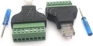 2PC RJ45 connector RJ45 to Screw Terminal Adaptor RJ45 Male to 8 Pin connector RJ45 splitter for CCTV DVR