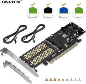 3 in 1 NGFF and mSATA SSD Adapter Card M.2 NVME to PCIe 16X/M.2 SATA SSD to SATA III/mSATA to SATA Converter+2 SATA Cable