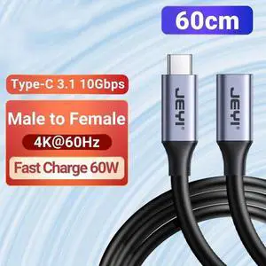 USB C Extension Cable Type C Extender Male to Female USB 3.1 Gen 2 10Gbps Data Transfer 60W Fast Charging for iPad Laptop