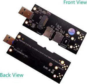 M.2 to USB 3.0 Adapter Expansion Card with Dual NANO SIM Card Slot for WLAN/LTE 3G/4G/5G Module Support M.2 key B 3042/3052