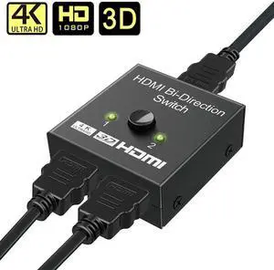 HDMI Splitter, GANA HDMI Switch Bidirectional 2 Input to 1 Output or 1 in to 2 Out, Supports 4K/3D/1080/HDCP Passthrough-HDMI Switcher for HDTV/Blu-Ray Player/DVD/DVR/Xbox etc.