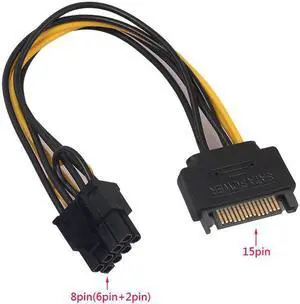 15Pin SATA Male To 8pin(6+2) PCI-E Male Video Card Power Supply Adapter Cable 15cm Power Cable