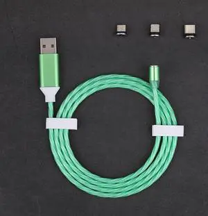 LED Flowing Magnetic Charger Blue Cable Light Up Candy Moving Party Shining Charger Phone Charging Cable Magnetic streamer absorption USB Snap Quick Connect 3 in 1 USB Cable