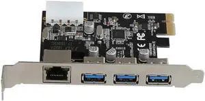PCI Express to 3 Port USB 3.0 RJ45 Gigabit Network Expansion Board Card Adapter for Computer