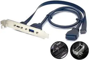 50cm USB 3.2 Front Panel Header 20Gbps USB3.2 Gen2*2 Type C to Type-E 5Gb USB3.0 to 19Pin Connector Extension Cable with Bracket