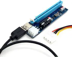 PCI-E Express 1x To 16x Extender Riser Card Adapter SATA 6Pin Cable#T3