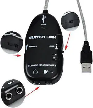 Black Easy Plug and Play Guitar Link to USB Interface Cable for PC and Video Recording