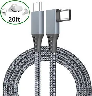 VR Link Cable 20ft/6M Braided USB Type C to USB C Cord 90 Degree Angled USB 3.2 Gen1 Data Transfer & Fast Charging Cable for Oculus Quest /Quest 2/Rift S and More Devices with USB C Port