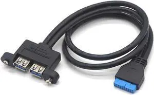 19Pin Female Header to Dual USB3.0 Female 20Pin USB 2 Port Splitter Cable with Screw PCIe Profile Bracket for DIY Motherboard Front Panel