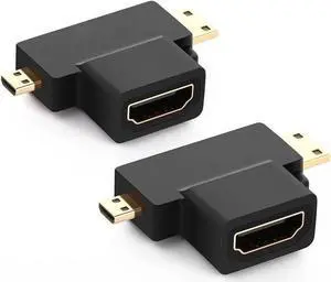 Micro HDMI to HDMI Adapter|HDMI to Mini HDMI Adapter|Micro HDMI to Mini HDMI Adapter, Mini and Micro HDMI to HDMI 2 in 1 T HDMI Coupler-2Pack
