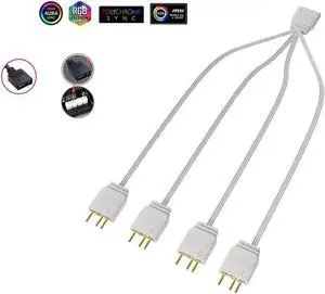 2 Pack 1.1ft 5V 3Pin Addressable RGB Splitter Cable Female to Male 1 to 4 ARGB Splitter Cord