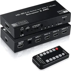 4x1 HDMI2.0b Audio Extractor 4K@60HZ HDMI SPDIF Converter 5.1 HDMI to HDMI to RCA Splitter Optic TOSLINK Switch Digital 7.1 HD-MI Adapter