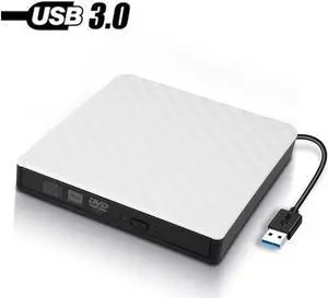 External CD DVD Drive, Portable USB 3.0 External CD/DVD Drive Reader DVD CD RW Writer Burner Player Optical DVD Drive for Laptop, Desktop, Mac, IOS, Windows 10/8/7 / XP/ Linux/ Vista (White)