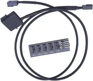 Fan Hub Splitter 1 to 5 Ports 4 Pin PWM Regulator 12V Power Cable Hub Adapter for CPU Cooler Case Chasis Cooling Fan