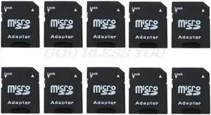 10Pcs Micro TransFlash TF To SDHC Memory Card Adapter Converter Black Drop Shipping
