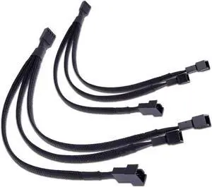 PWM Fan Splitter Adapter Cable Sleeved Braided Y Splitter Computer PC 4 Pin Fan Extension Power Cable 1 to 3 Converter 10 inches (2 Pack)