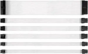 Power Supply Sleeved Cable /24pin ATX /4+4pin EPS /8-pin PCI-E /6pin PCI-E PSU Extension Cable Kit 30cm Length with Combs, White