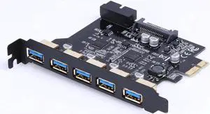Speed PCI-E to USB 3.0 19-Pin 5 Port PCI Express Expansion Card Adapter SATA 15Pin Connector with Driver CD for Desktop