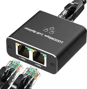 Gigabit Ethernet Splitter Cable Network Adapter 1 Female to 2 Female, Suitable Super Cat5, Cat5e, Cat6, Cat7 Connector LAN Ethernet Cables Internet Adapter, [2 Devices Simultaneous Networking]