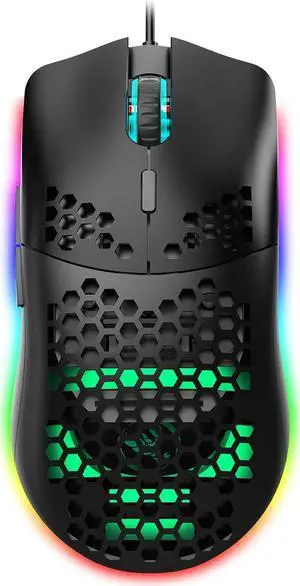 USB Gaming Mouse, Lightweight Gaming Mouse, 6 Button 6 RGB Backlit, up to 6400 DPI, Wired PC Gaming Mouse for Mac Laptop Computer (Black)
