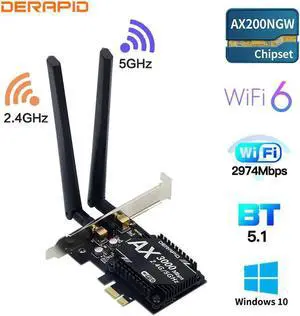 3000Mbps WiFi 6 AX200 Bluetooth 5.1 Dual Band 2.4G/5GHz WiFi Card 802.11AX/AC PCI Express Wireless Network Card Adapter PC