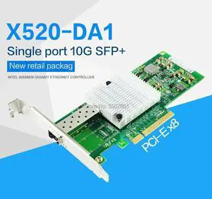 10Gb PCI-E NIC Network Card 82599EN Chipset for X520-DA1 Converged Network Adapter(NIC) Single SFP + Port, PCI Express X8