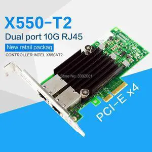 PCI-E X4 X550-T2 10G Ethernet Server Adapter Dual Port RJ45 Converged Network Adapter X550T2BLK