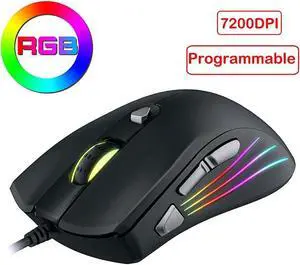 7200 DPI, 7 Programmable Buttons, LED Backlit, Ergonomic Optical PC, Comfortable Computer Gaming Mice for Windows 7/8/10/XP Vista Linux, Black