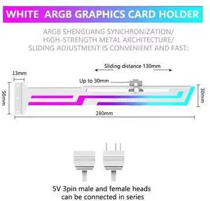 ARGB GPU Holder Adjustable Height Horizontal AURA SYNC Graphics Card VGA Holder GPU Bracket White ARGB GPU Holder Adjustable Height Horizontal AURA SYNC Graphics Card VGA Holder GPU Bracket White