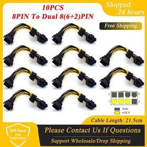 10Pcs PCI-Express PCIE 8 Pin to Dual PCIE 8(6+2) Pin VGA Graphic Video Card GPU Adapter Power Supply Splitter Cable 20cm
