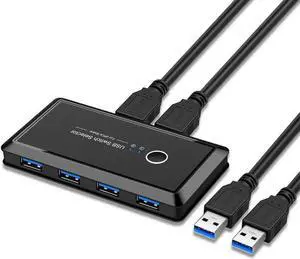 USB Switch Selector, KVM Switcher for 2 PC Sharing 4 USB3.0 Devices, One-Button Swapping for Keyboard, Mouse, Scanner, Printer, Computer