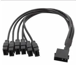 Black Sleeved 30cm Cooler Cooling Fan Splitter Power Cable 12V 4-Pin To 6 Port 3Pin/4Pin Connector for Molex IDE Computer PC DIY(1 in 5)