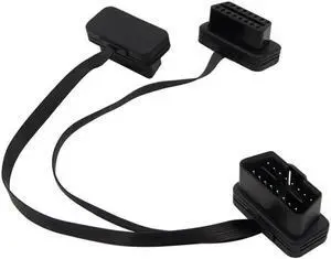 As Noodle OBDII OBD 2 OBD2 16pin ELM327 Male To dual Female Y Splitter Elbow Extension Flat+16 pin Thin Noodle Cable