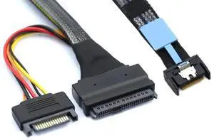 Aomoproing Slimline SFF-8654 4I to SAS 8639 U.2 Cable with 15P SATA Power, 30G High-Speed Copper Wire Harness (0.5M/19.68in) Aomoproing Slimline SFF-8654 4I to SAS 8639 U.2 Cable with 15P SATA Power, 30G High-Speed Copper Wire Harness (0.5M/19.68in)
