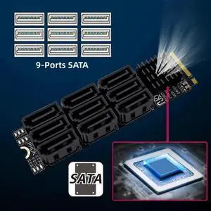 Aomoproing NGFF NVME M-Key PCI Express M.2 to 9 Ports SATA 3.0 6Gbps Adapter Converter Hard Drive Extension Card 2280 for NAS Computer Aomoproing NGFF NVME M-Key PCI Express M.2 to 9 Ports SATA 3.0 6Gbps Adapter Converter Hard Drive Extension Card 2280 for NAS Computer