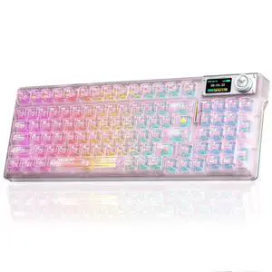 AULA F98 Pro V3 Wireless Mechanical Keyboard with Screen & Knob,Hot Swappable Pink Gaming Keyboard,Clear Keycap RGB Backlit Gasket Mount Creamy Keyboards with Number Pad for Office PC,10000mAh Battery AULA F98 Pro V3 Wireless Mechanical Keyboard with Screen & Knob,Hot Swappable Pink Gaming Keyboard,Clear Keycap RGB Backlit Gasket Mount Creamy Keyboards with Number Pad for Office PC,10000mAh Battery