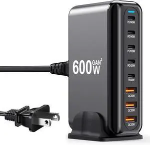 600W USB C Charger Block, GaN III 8 Port Fast Charging Station | Charge for Multiple Devices, PD 140W 100W Laptop Charging Station for MacBook,DELL,Steam Deck,iPhone17/16/15/14,Galaxy S25 600W USB C Charger Block, GaN III 8 Port Fast Charging Station | Charge for Multiple Devices, PD 140W 100W Laptop Charging Station for MacBook,DELL,Steam Deck,iPhone17/16/15/14,Galaxy S25