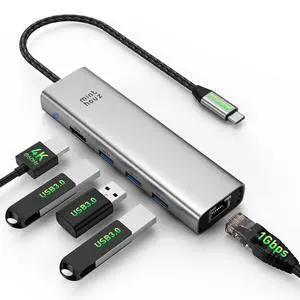 6-in-1 USB C Hub, 4K@60Hz HDMI, 100W PD Charging, 5Gbps USB-A Ports, 1000Mbps Ethernet, Compatible with MacBook Neo, M1/M2/M3, Surface, HP, Lenovo Laptops 6-in-1 USB C Hub, 4K@60Hz HDMI, 100W PD Charging, 5Gbps USB-A Ports, 1000Mbps Ethernet, Compatible with MacBook Neo, M1/M2/M3, Surface, HP, Lenovo Laptops