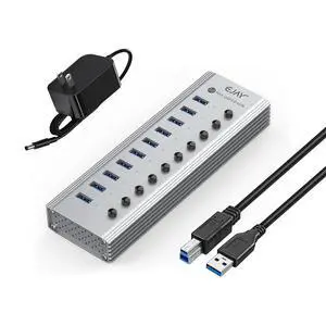 10-Port USB 3.0 Data Hub and Charger with Individual Power Switches with Power Adapter for Mac, PC (TGH-10U-Gray) 10-Port USB 3.0 Data Hub and Charger with Individual Power Switches with Power Adapter for Mac, PC (TGH-10U-Gray)