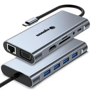 11-in-1 USB C Hub, Laptop Docking Station with RJ45 Gigabit Ethernet, 4K HDMI, 1080P VGA, SD/Micro SD Card Reader, 3.5 mm Audio Aux Jack, PD 100W Charging, Full Functional USB C Dongle 11-in-1 USB C Hub, Laptop Docking Station with RJ45 Gigabit Ethernet, 4K HDMI, 1080P VGA, SD/Micro SD Card Reader, 3.5 mm Audio Aux Jack, PD 100W Charging, Full Functional USB C Dongle