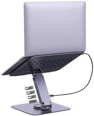 360 Rotating Laptop Stand with USB 3.0 Hub, Adjustable Ergonomic Computer Riser for Desk, 4-Port 5Gbps Docking Station, Heavy Duty Aluminum Holder for MacBook Pro/Air, Dell, HP 10-17" 360 Rotating Laptop Stand with USB 3.0 Hub, Adjustable Ergonomic Computer Riser for Desk, 4-Port 5Gbps Docking Station, Heavy Duty Aluminum Holder for MacBook Pro/Air, Dell, HP 10-17"