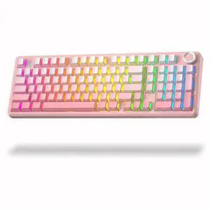Aula F99 Pro Wireless Silent Mechanical Keyboard with Knob, BT5.0/2.4GHz/USB-C Hot Swappable, Pre-lubed Linear Switches, RGB Backlit, Gasket Mounted,Gradient Pink PC Gaming Keyboard for Win/MAC Aula F99 Pro Wireless Silent Mechanical Keyboard with Knob, BT5.0/2.4GHz/USB-C Hot Swappable, Pre-lubed Linear Switches, RGB Backlit, Gasket Mounted,Gradient Pink PC Gaming Keyboard for Win/MAC