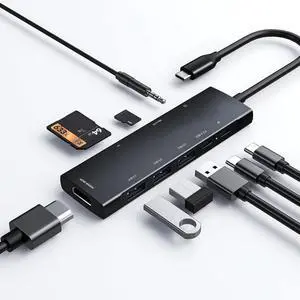 USB C HUB for iPad Pro 9-in-1 Adapter iPad Pro M4 M2 M1 13 12.9 11 inch iPad Air 5 4 Docking Station with 4K HDMI, USB-C PD, SD/TF Card Reader, USB 3.0, 3.5mm Headphone Jack, Type C Data, iPad mini 6 USB C HUB for iPad Pro 9-in-1 Adapter iPad Pro M4 M2 M1 13 12.9 11 inch iPad Air 5 4 Docking Station with 4K HDMI, USB-C PD, SD/TF Card Reader, USB 3.0, 3.5mm Headphone Jack, Type C Data, iPad mini 6