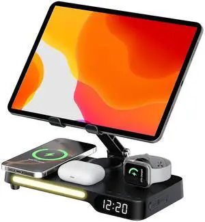 Wireless Charging Station,7 in 1 Multiple Charger Stand with Alarm Clock, Night Light,Mag-Safe Charging Dock for iPhone 17 16 15 14 13 12 Pro Max Plus,Apple Watch 11/10/9/8,for Airpods,Bedroom Wireless Charging Station,7 in 1 Multiple Charger Stand with Alarm Clock, Night Light,Mag-Safe Charging Dock for iPhone 17 16 15 14 13 12 Pro Max Plus,Apple Watch 11/10/9/8,for Airpods,Bedroom