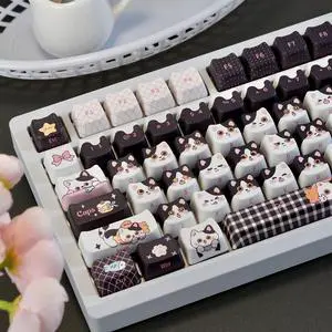 Cute Cat Keycaps,Mao Profile Kawaii Kitten-Shape PBT Dye-Sub Custom Keycap Set 128 Keys for Cherry MX Switch ANSI Layout 75% 60% Mechanical Gaming Keyboard Creamy Keycaps (Cow-Cat) Cute Cat Keycaps,Mao Profile Kawaii Kitten-Shape PBT Dye-Sub Custom Keycap Set 128 Keys for Cherry MX Switch ANSI Layout 75% 60% Mechanical Gaming Keyboard Creamy Keycaps (Cow-Cat)