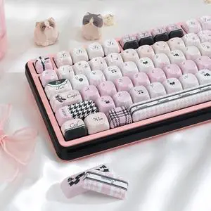 Black Pink Keycaps,MOA Pofile Cute Swan-Theme Custom Keycap Dye Sublimation PBT Keycaps 131 Keys Full Size Keycap Set for Cherry MX Switches 60%/75% /80%/100% Mechanical Gaming Keyboard DIY Black Pink Keycaps,MOA Pofile Cute Swan-Theme Custom Keycap Dye Sublimation PBT Keycaps 131 Keys Full Size Keycap Set for Cherry MX Switches 60%/75% /80%/100% Mechanical Gaming Keyboard DIY